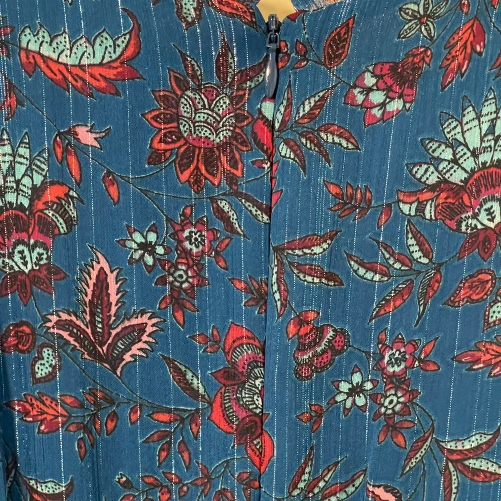 Anthropologie Taylor Blue Floral Chiffon Dress Ruffle Tiered Boho Flowy Size 4 - Picture 5 of 10